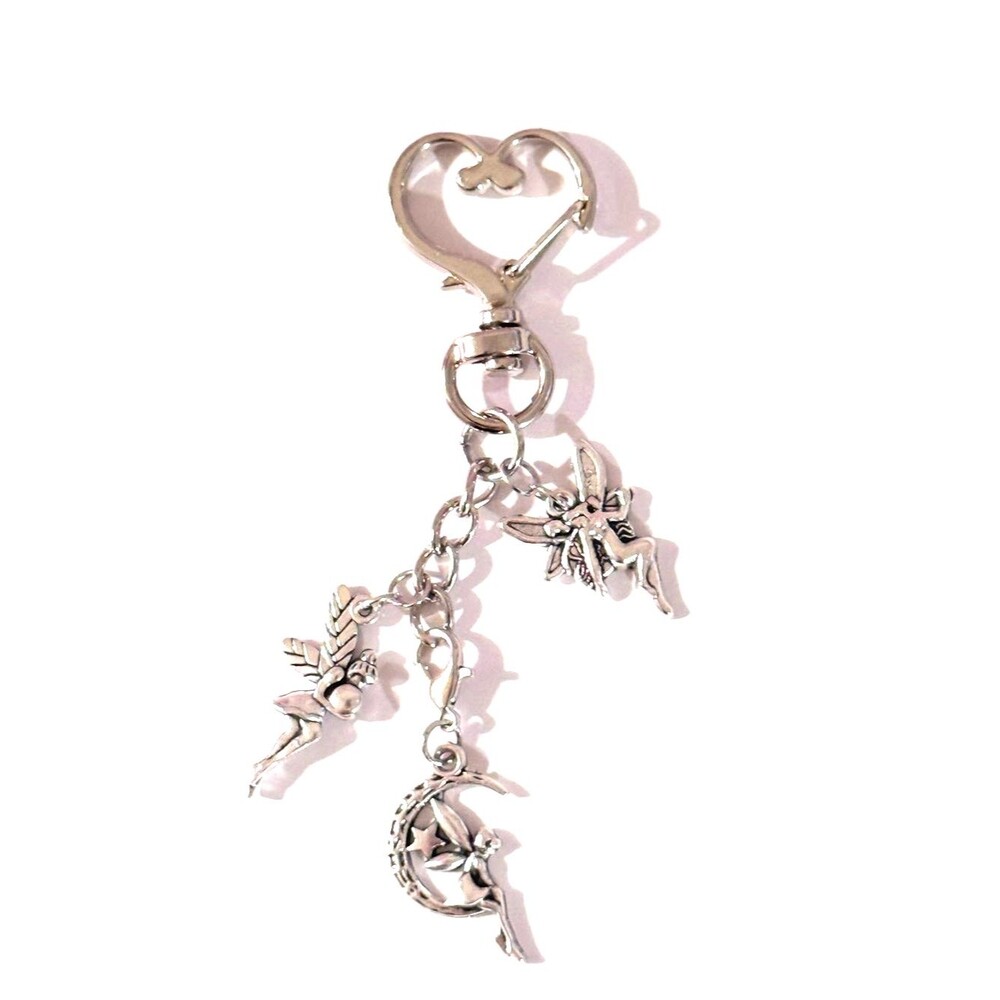 NWT Silver Fairy & Moon Charm Keychain/ Bag Charm- Handmade